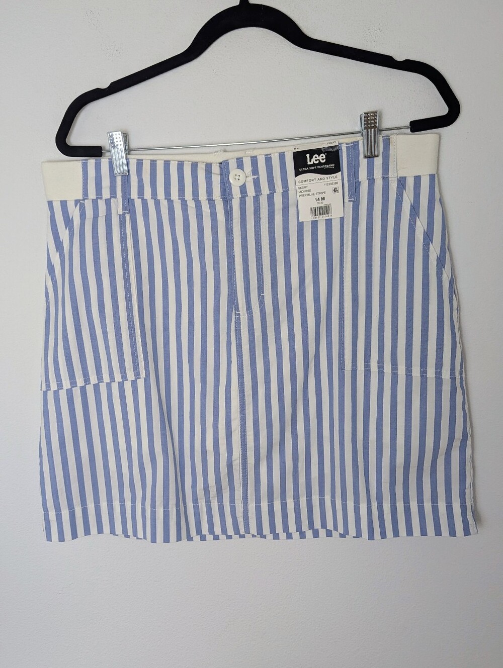 Lee Women's Mid Rise Skort @Ultra Soft Waistband Prep Blue Stripe Size 14 NWT